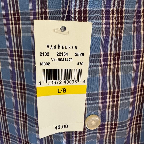 Men's Van Heusen Blue Plaid Short Sleeve Button-Down Shirt Size L Large Collared - Picture 5 of 5